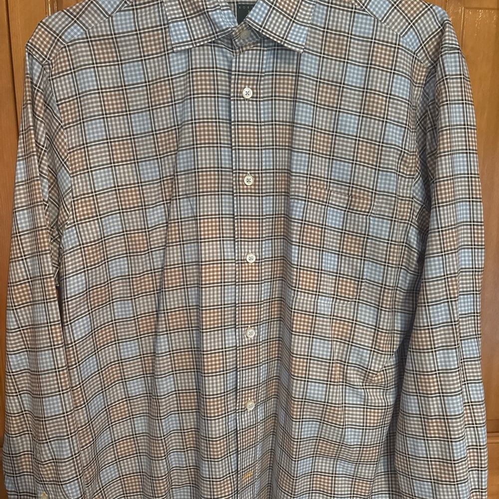 Men's Plaid Shirt - Blue and Tan